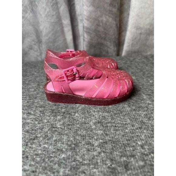 Mini Melissa Possession Shiny Sandals Kids US 6 Glitter Pink Cutout Ankle KHD158 - Picture 1 of 8
